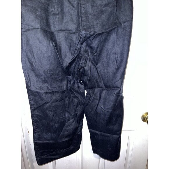 LINDEN HILL Womens Black Drawstring Pocket Crop Summer 100% Linen Pants Sz 16 - Picture 10 of 12